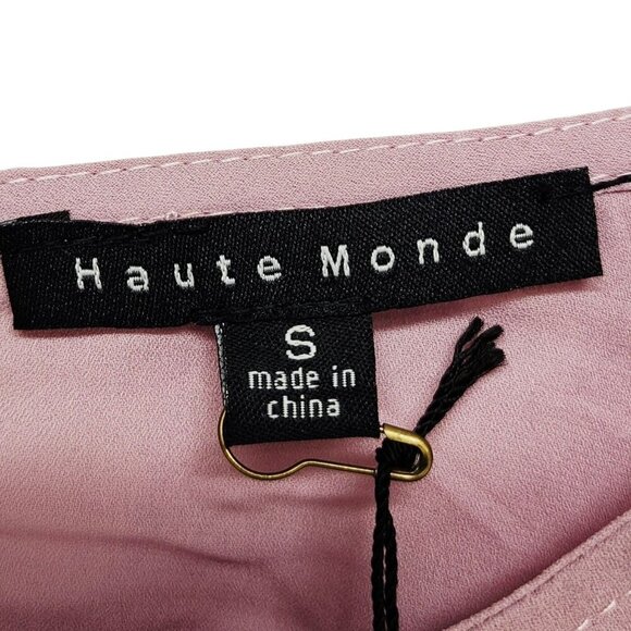 Womens Embroidered Sleeve Mauve Blouse With Smocked Hem By Haute Monde Size S - Picture 3 of 9